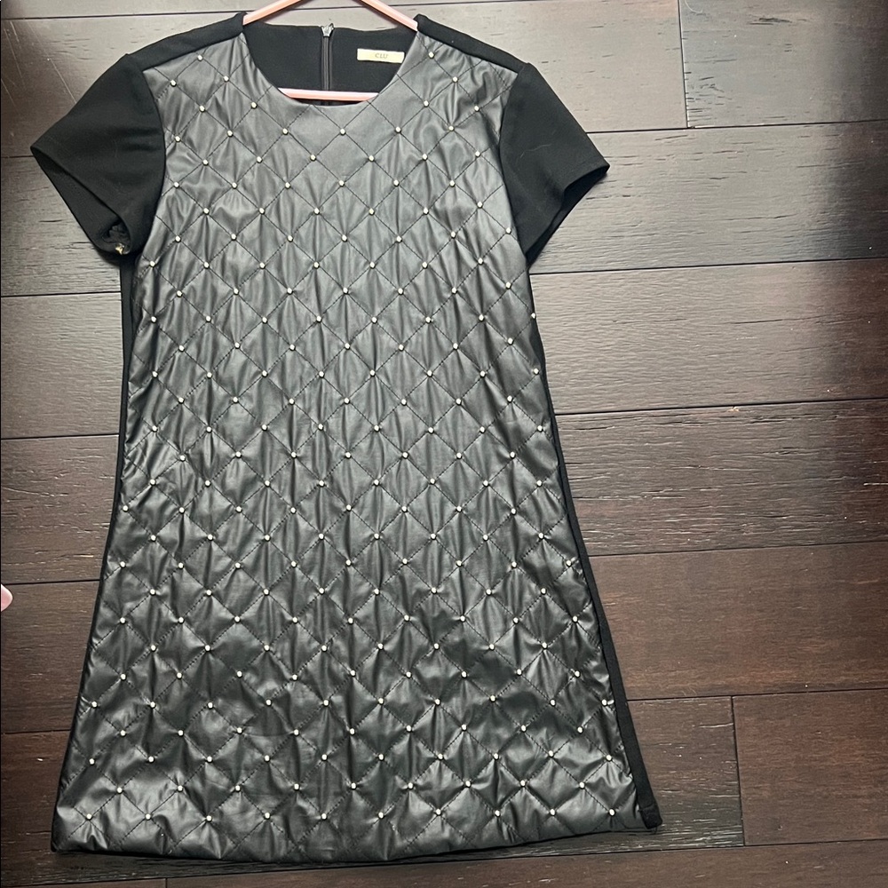 Black Quilted Mini Dress with Stud Detail